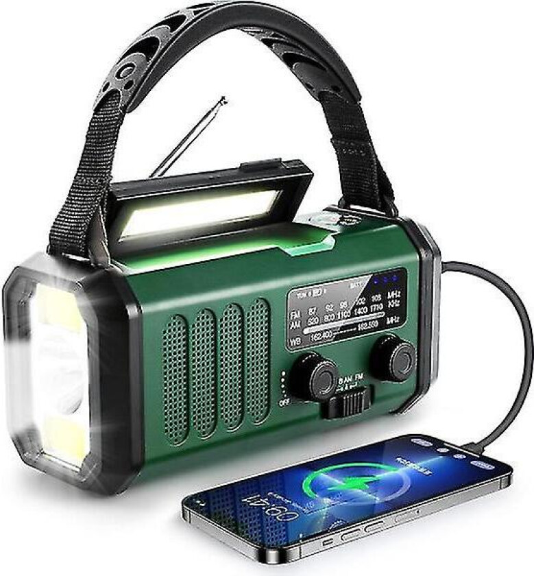 Nødradio med sveiv, 10000mAh batteri - NOAA/AM/FM værradio - LED lommelykt og leselys - SOS-alarm - WELLNGS