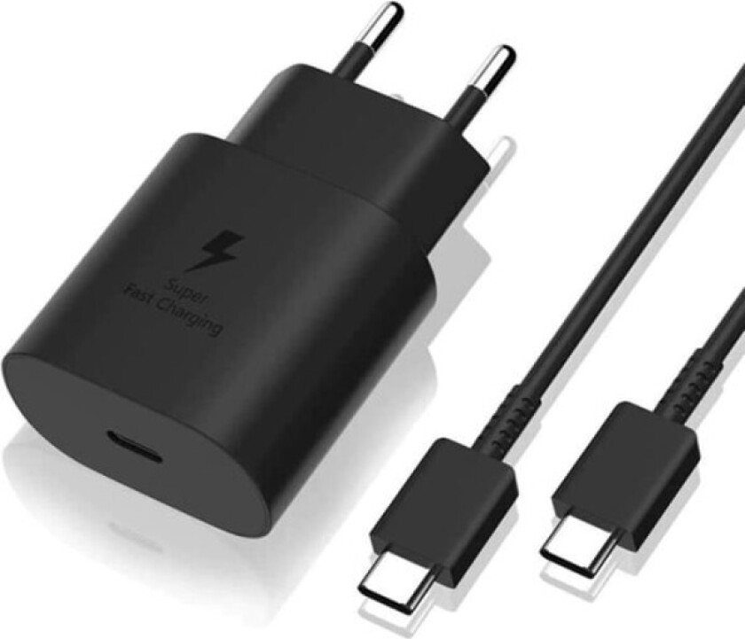 CQBB 25W USB-C hurtiglader + 1M USB-C til USB-C-kabel Svart for Samsung Galaxy S10 S10+ S10e S9 S9+
