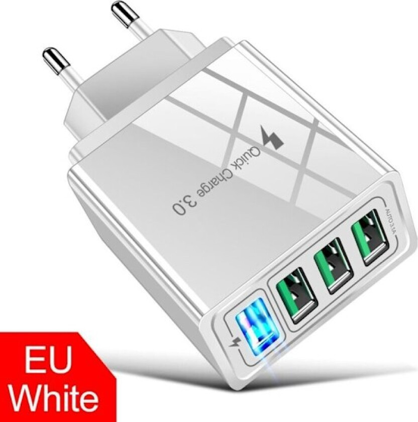 5V/3.1A strømadapter Hurtiglader Power 4-porters USB QC 3.0
