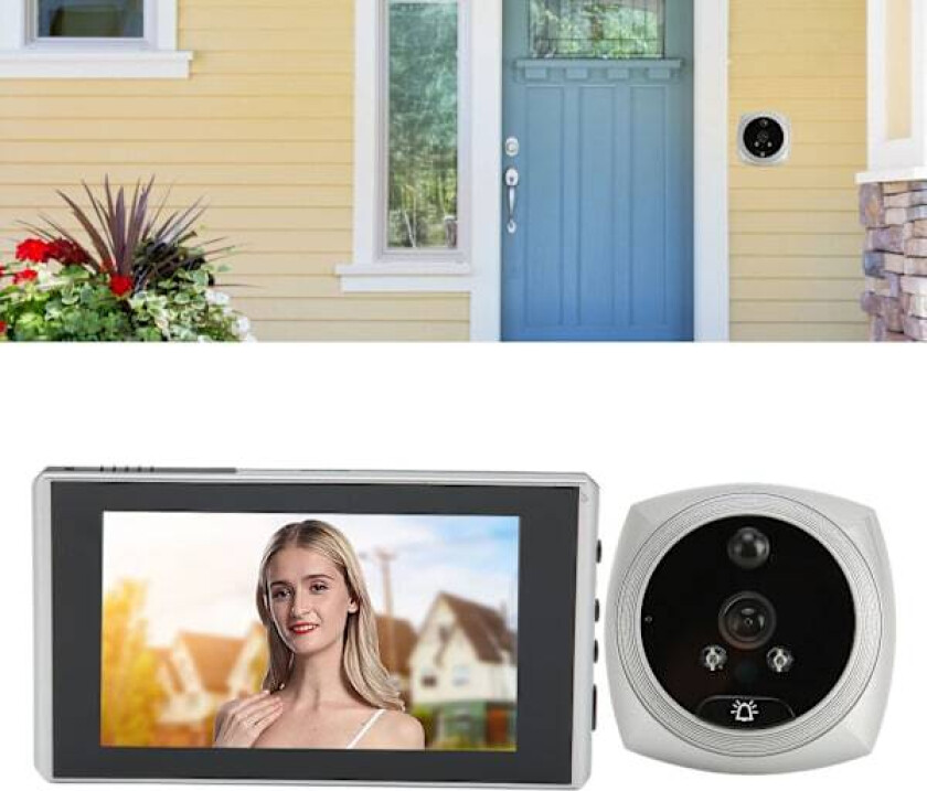 Digital dørkikkert kikkhull 1080P farge nattsyn menneskekroppsdeteksjon 4,5 tommers skjerm smart digital dørklokke sølv