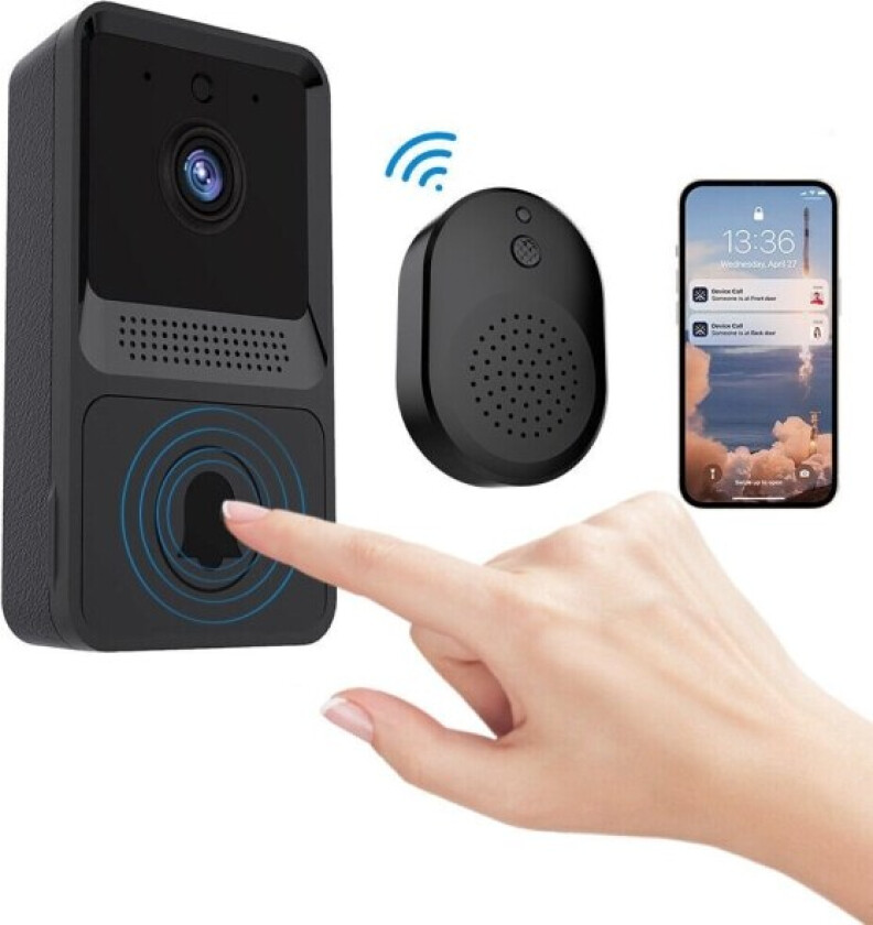Dørklokke med kamera, HD nattsyn WIFI video trådløs ringeklokke