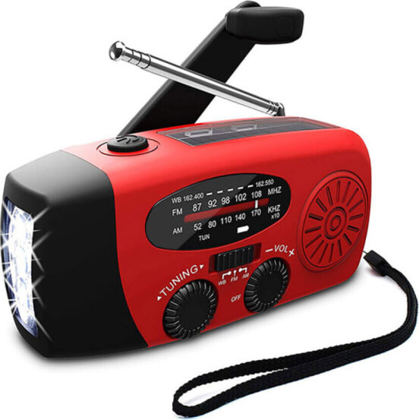 Smart Vevradio (Nödradio) Solcell LED ficklampa Powerbank Röd