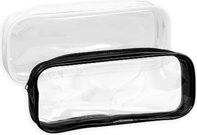 2 stk. gjennomsiktig blyantveske, gjennomsiktig toalettveske, pennal, Cl