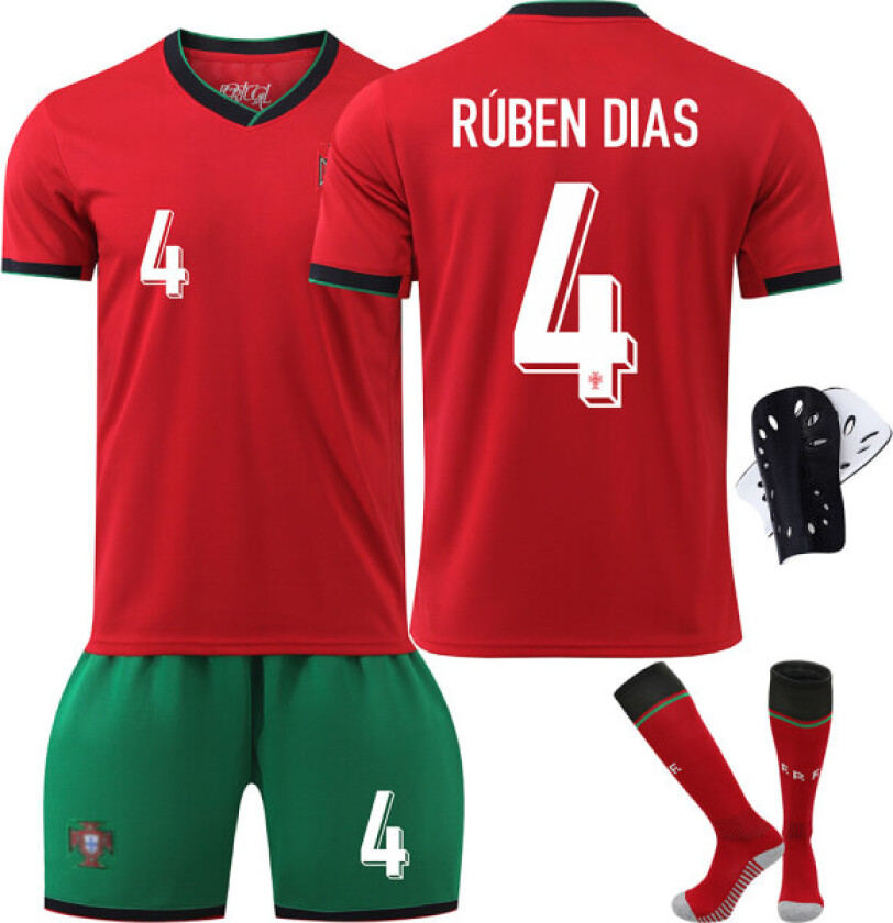 2425 Portugal Jersey European cuppean cup Kids Football Jersey Set No.4 RUBEN DIAS With socks+protective gear 26