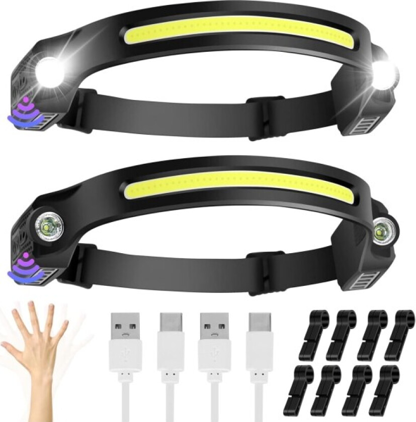 2 stk. USB-oppladbart LED-hodelykt 350 lumen 6 moduser 230 grader