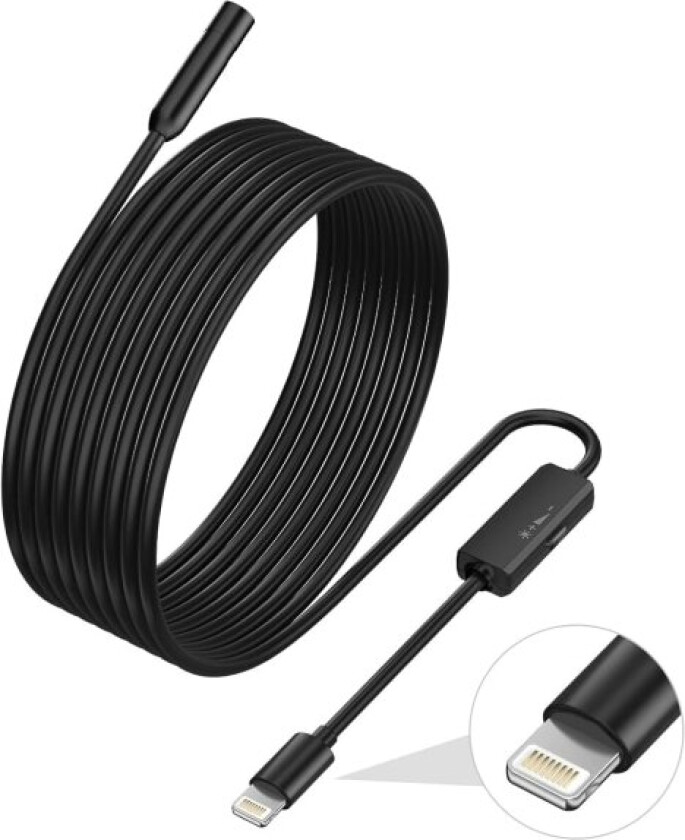 Bilde av Endoskop for iPhone, ILIHOME inspeksjonskamera med 5,5 mm objektiv for, 2 meter halvrigid kabel boreskop IP68 vanntett 2m