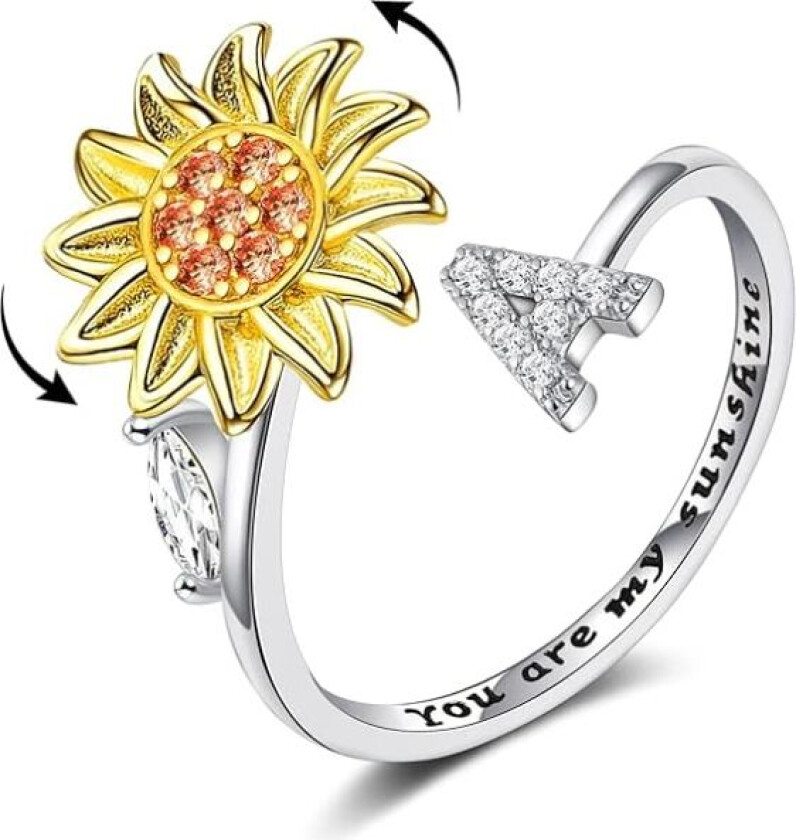 Fidget-ringer for angst for kvinner Solsikke Initial Letter Spinner Ring Åpen justerbar ring CZ-ringer Daisy Stressavlastende ring Smykker Gave