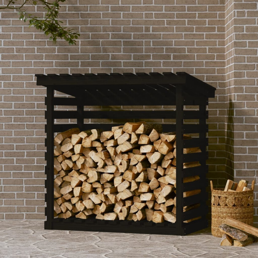 Vedstativ svart 108x73x108 cm heltre furu