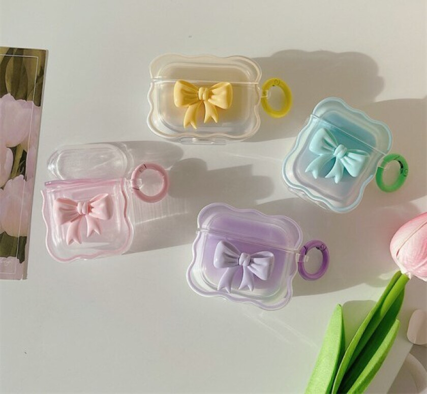 Kompatibel med AirPods-etui, mykt, gjennomsiktig TPU med søt 3D-farget sløyfedesign, støtsikkert nøkkelringdeksel for jenter, kvinner, Airpods Pro2-rosa