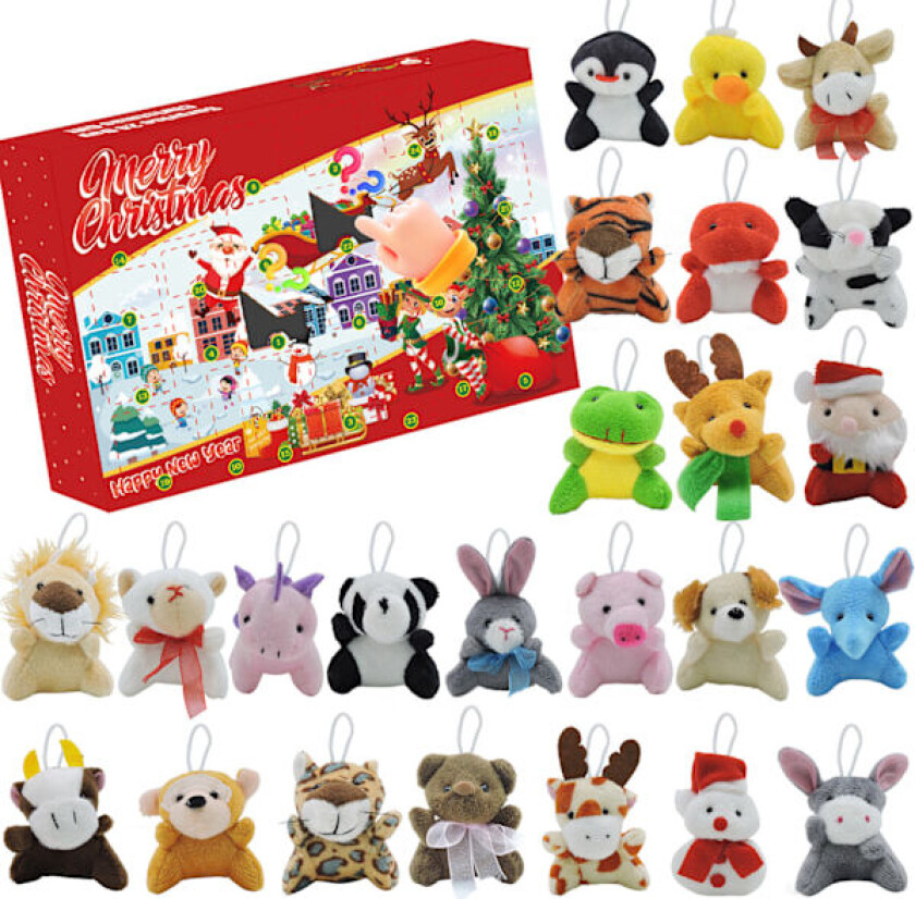 Julekalender med blinde bokser for barn - Nedtellingskalender med pynt, leker, bamser og gaver til jenter og gutter