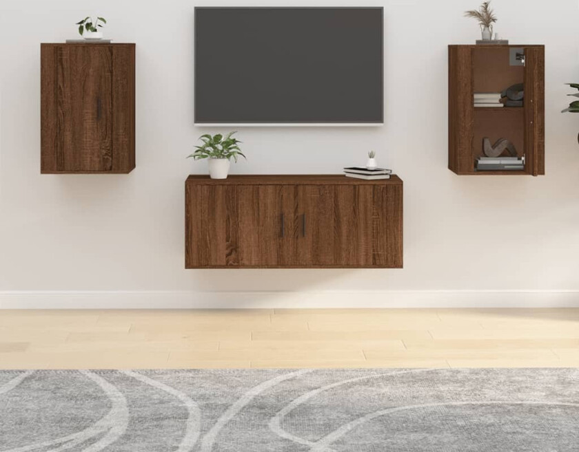 Vegghengte TV-benker 2 stk brun eik 40x34,5x60 cm