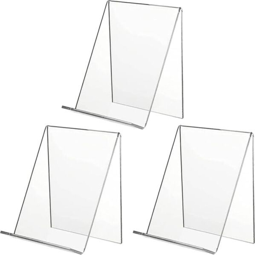 Plexiglass bokhylle, 3-delt bokhylle, akryl bokhylle, transparent bokstøtte, plast bokhållare for flygeblad, meny-affisch, brosjyre-tidning.