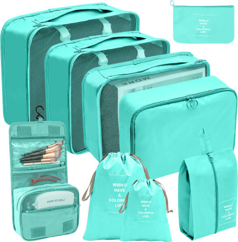 9 sett pakkekuber Bagasjepakkeri for reisetilbehør green