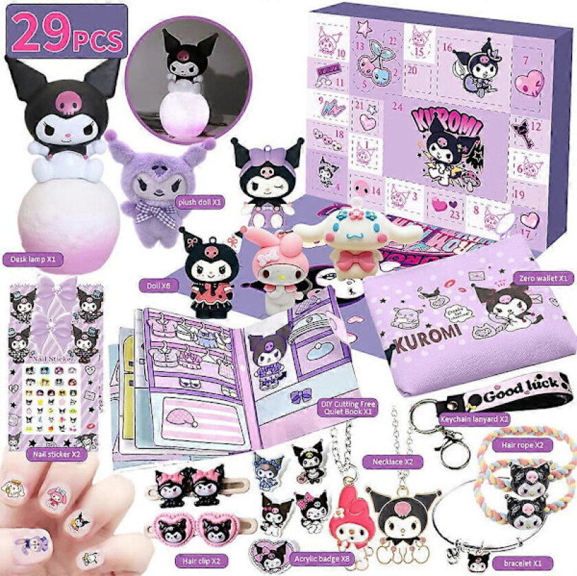 Julekalender Nedtelling 2024 Kuromi My Melody Cinnamoroll Sanrio Leketilbehør Jenter Kalender Gave Kuromi