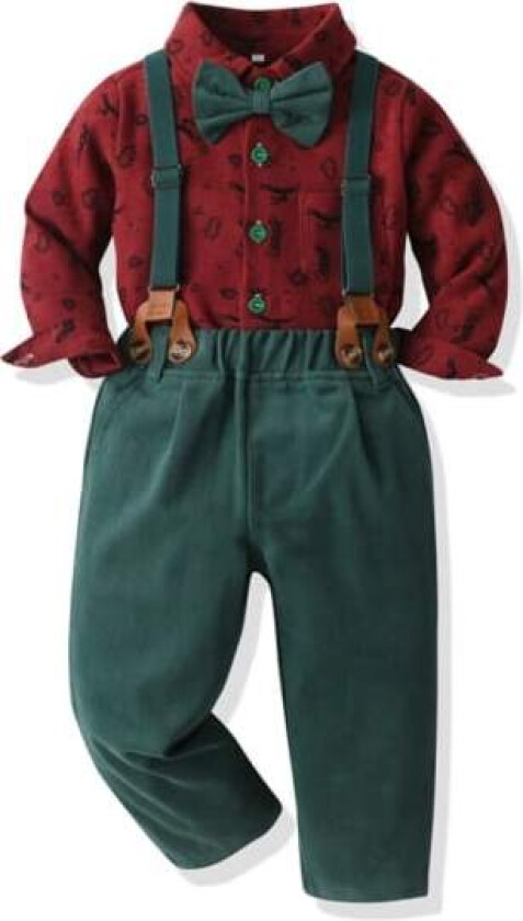Juleklær for barn, ny gutteplaid langærmet blazer bomullscardigan overall festdrakt rød 90 cm