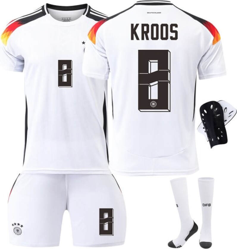 Tyskland Hjem Euro 2024 Drakt Fotballdrakt Barn Menn Kit Nr.8 KROOS With socks+protective gear S