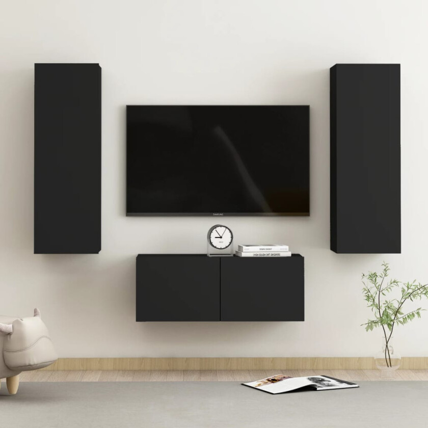 TV-benksett 3 deler svart sponplate