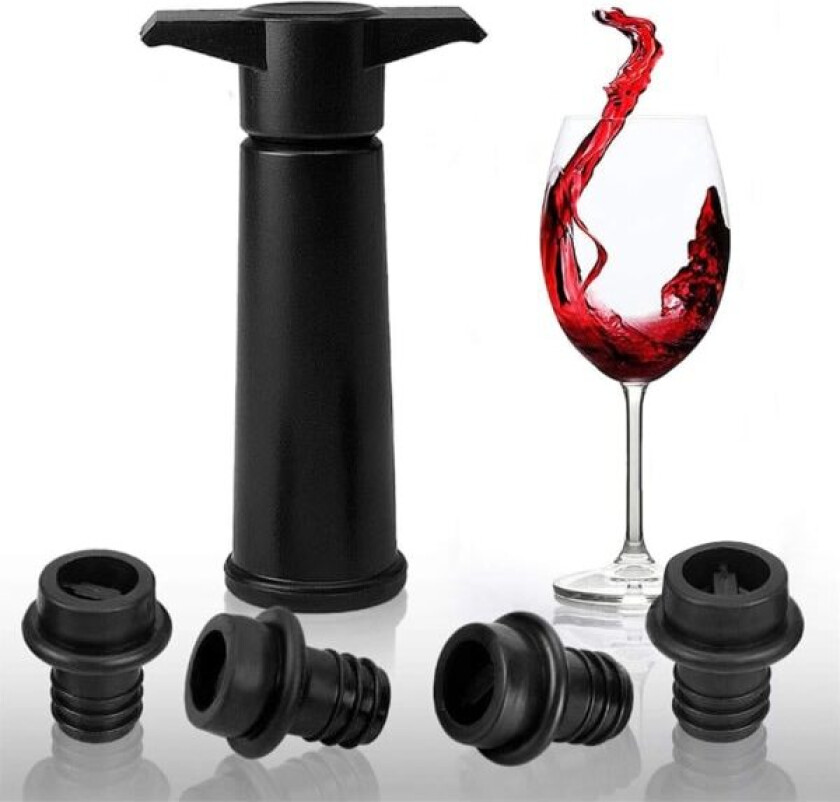 Vinpumpe Vakuumpumpe med 4 vinpropper (svart)