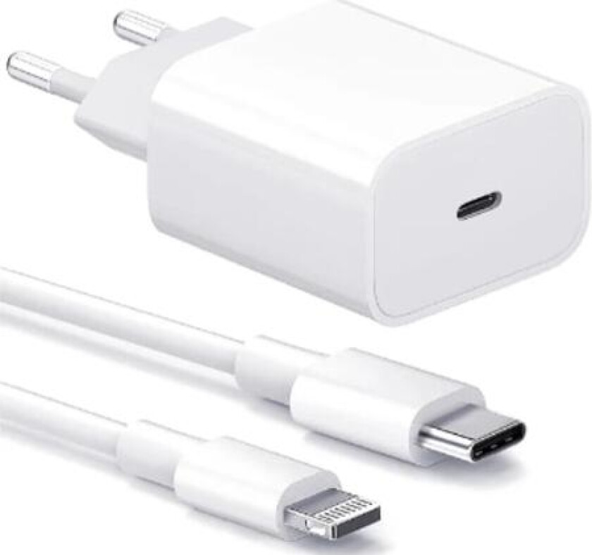2-pakning: iPhone-laderadapter + kabel 20W USB-C hurtiglader
