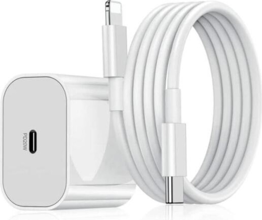 iphone hurtiglader USB-C strømadapter 20W + 2m kabel hvit - 1st Laddare & 1st 2m laddkabel