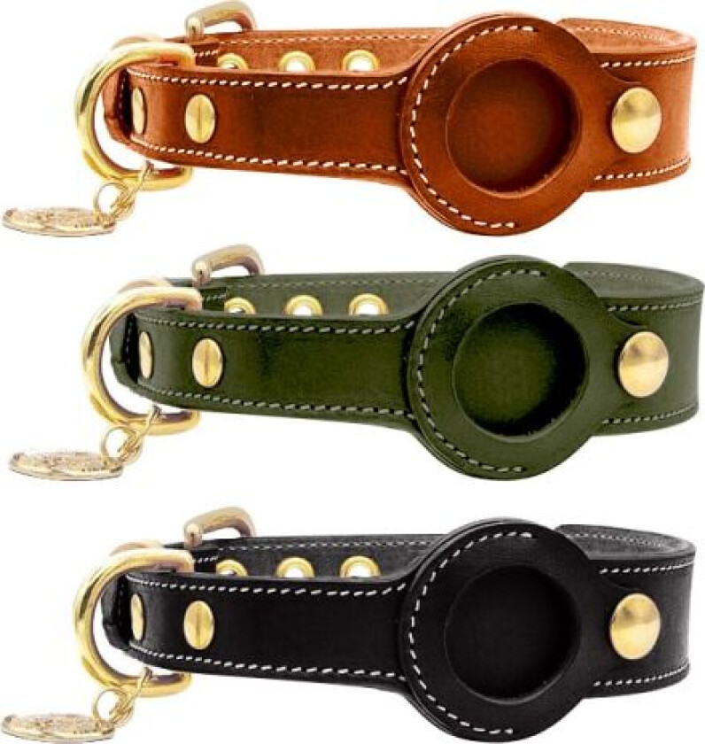 GPS-sporingshalsbånd i skinn for Apple AirTag Tracker for hunder, katter, kjæledyr Brown