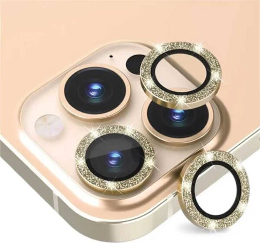 iPhone 14 Pro/Pro Max objektivdeksel Bling Glitter Gold gull