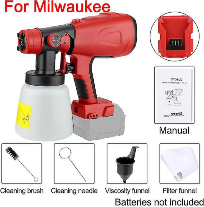 For Milwaukee 18v batteri 800ml elektrisk sprøytepistol trådløs malingssprøyte auto møbler stålbelegg Airbrush kompatibel