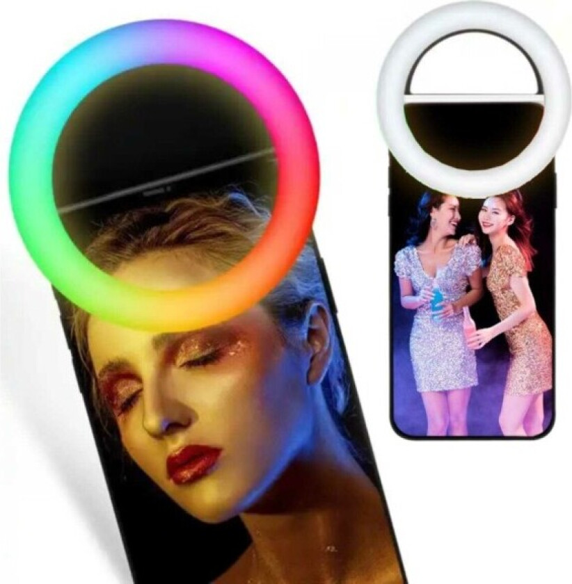 RBG Selfie Lampa Clip-on LED Ring Light for Mobile Phone hvit