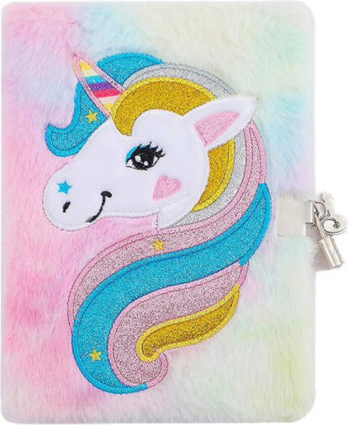 Jenter Barn Unicorn Hemmelig Dagbok med Lås og Nøkkel Fuzzy Plysj Journal Notatbok Julegave