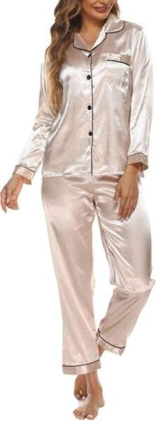 Kvinner Solid Pyjamas Sets Nattøy Pyjamas Button Casual Dress Champagne M