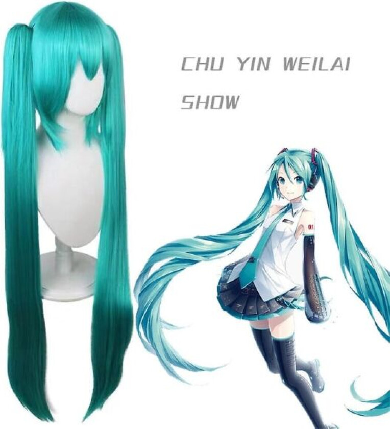 Hatsune Miku Parykk Cosplay Party Parykker med 2 Hestehaler Lange Rett Parykker Halloween Karneval Rekvisitter
