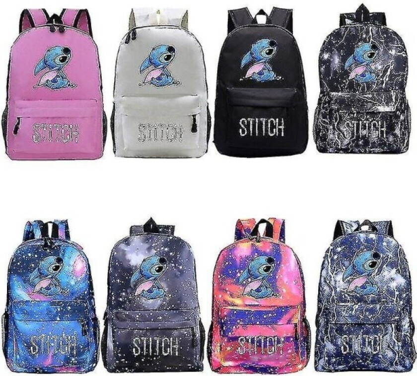 Unisex Tegneserie Stitch Trykk Ryggsekk Student Skoleveske Reiseveske_x (FMY) Black
