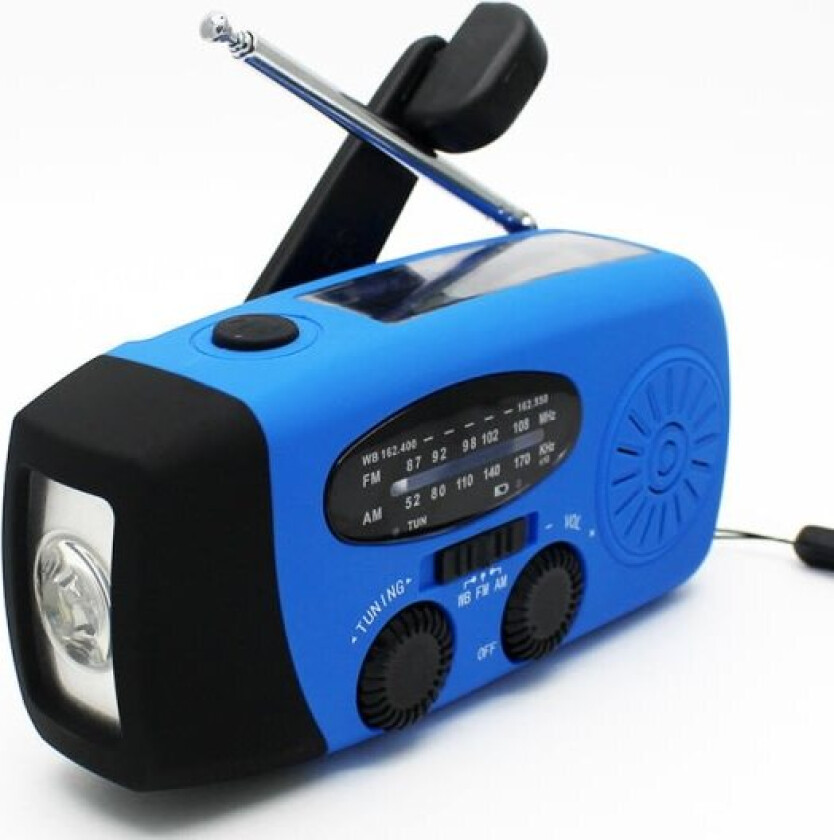 Vevradio 2000mAh Powerbank, Solceller, Ficklampa Blå