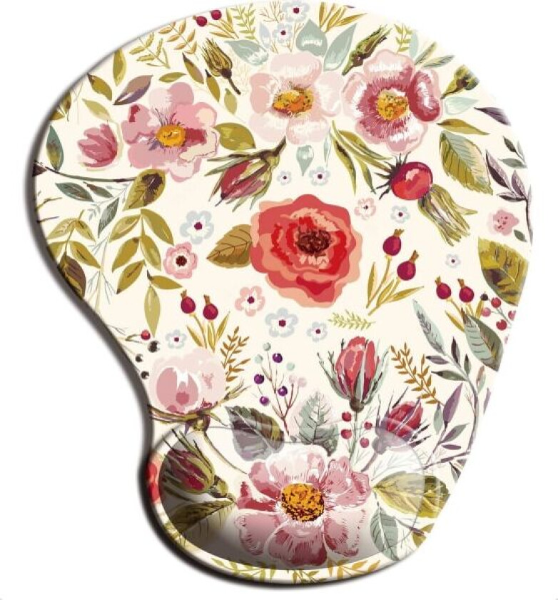 Musematte, ergonomisk musematte med gel håndleddsstøtte, blomstermusematte med Lycra-stoff, sklisikker PU-base for spilldatamaskin