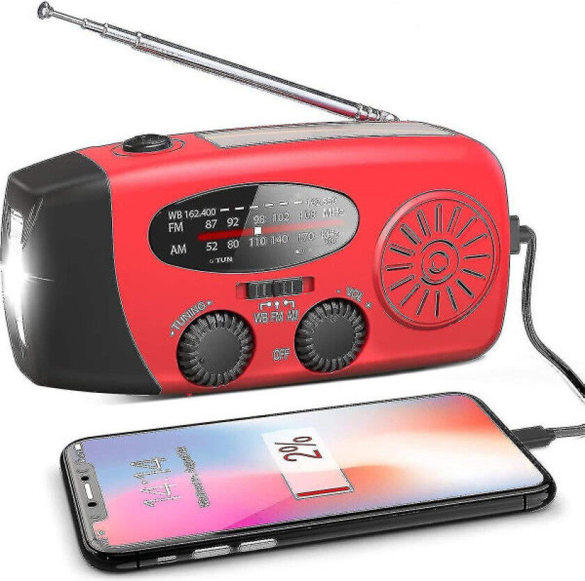 Nødradio med solcelle, håndsveiv, værradio med LED-lommelykt, telefon-powerbank-lader, europeisk versjon Orange