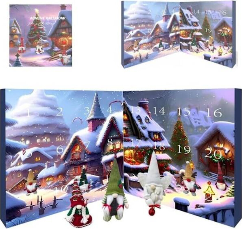 2024 Julekalender med nisse - 24 dagers nedtelling med plysjnissedokke Style 1