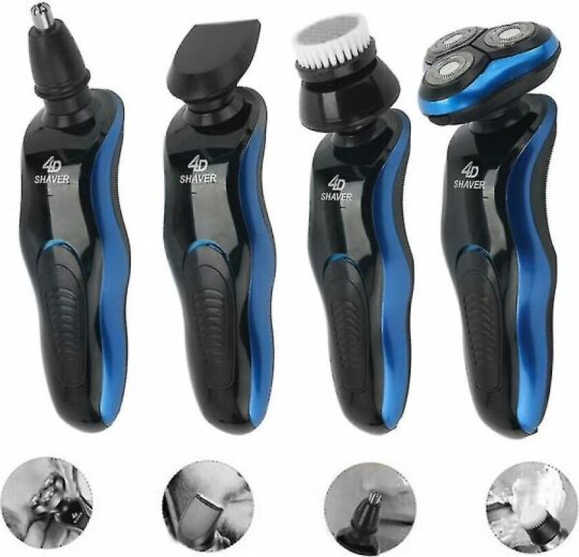 4 i 1 Elektrisk Barbermaskin for Menn, Våt og Tørr Rotasjon, Trådløs Rotasjonsbarbermaskin, USB-Lading, Stellsett, Gave