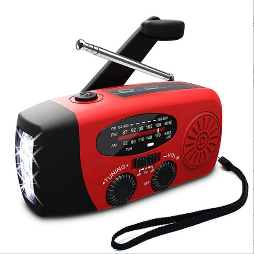 Solcelledrevet radio, bærbar håndsveiv AM/FM nødradio med LED-lommelykt SOS-alarm, oppladbar USB-telefonlader lommelykt for camping