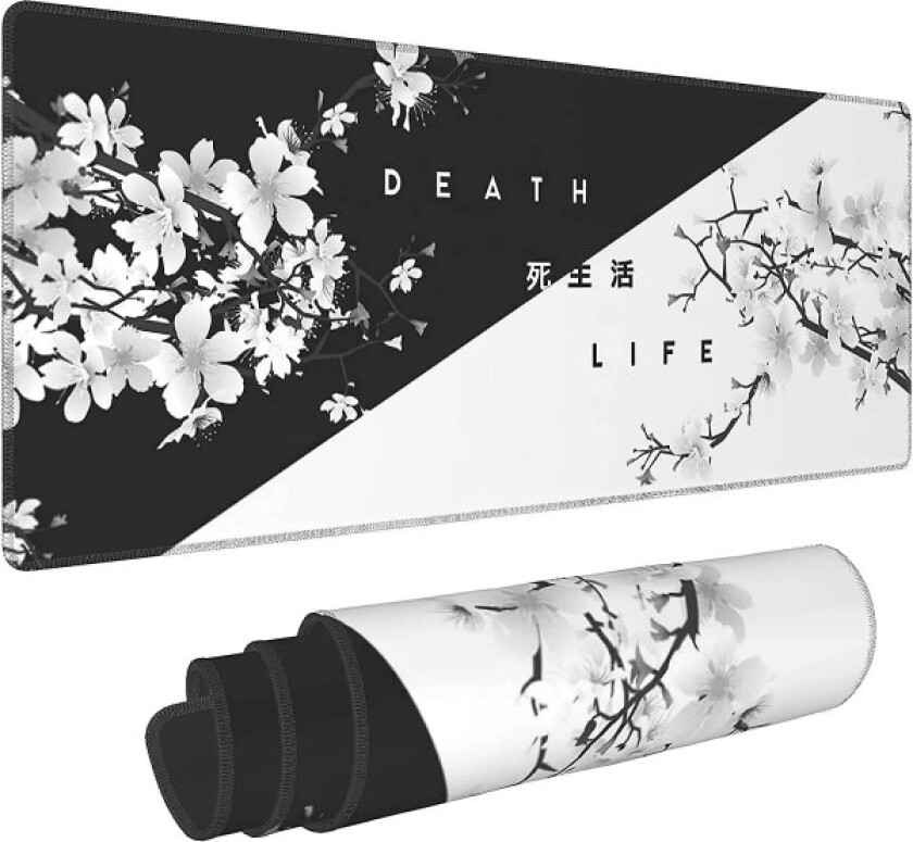 Svart-hvitt kirsebærblomst musematte Sakura Death Life skrivebordsmatte (400x800mm)