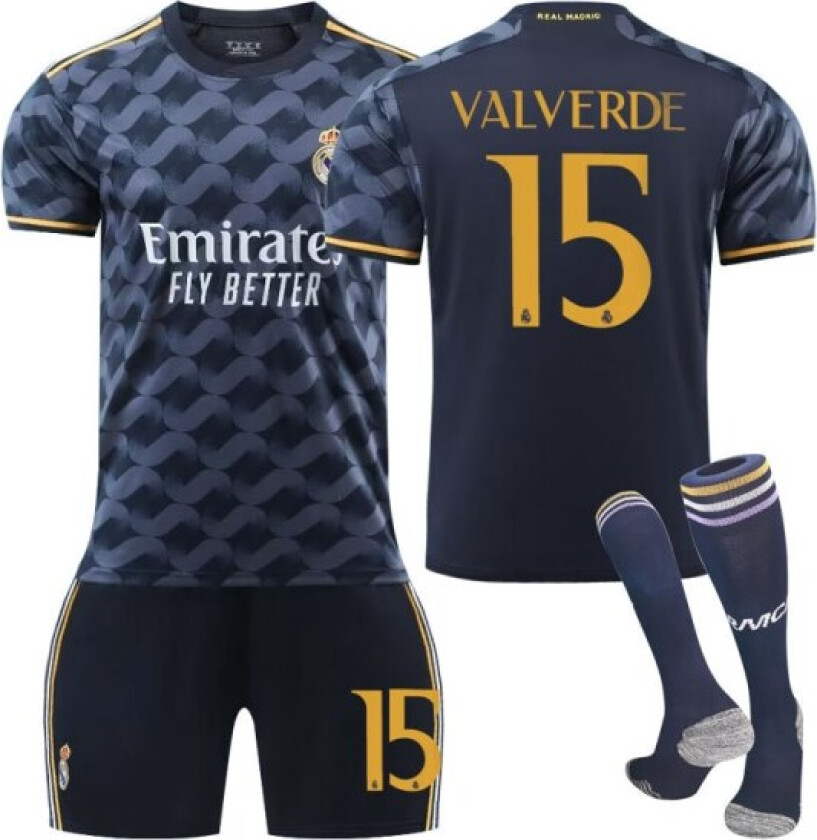23-24 Real Madrid Borte Kongblå Trøye Nr 10 Modric 7 Puh C Ronaldo 5 Bellingham Fotballdrakt NO.15 VALVERDE 28