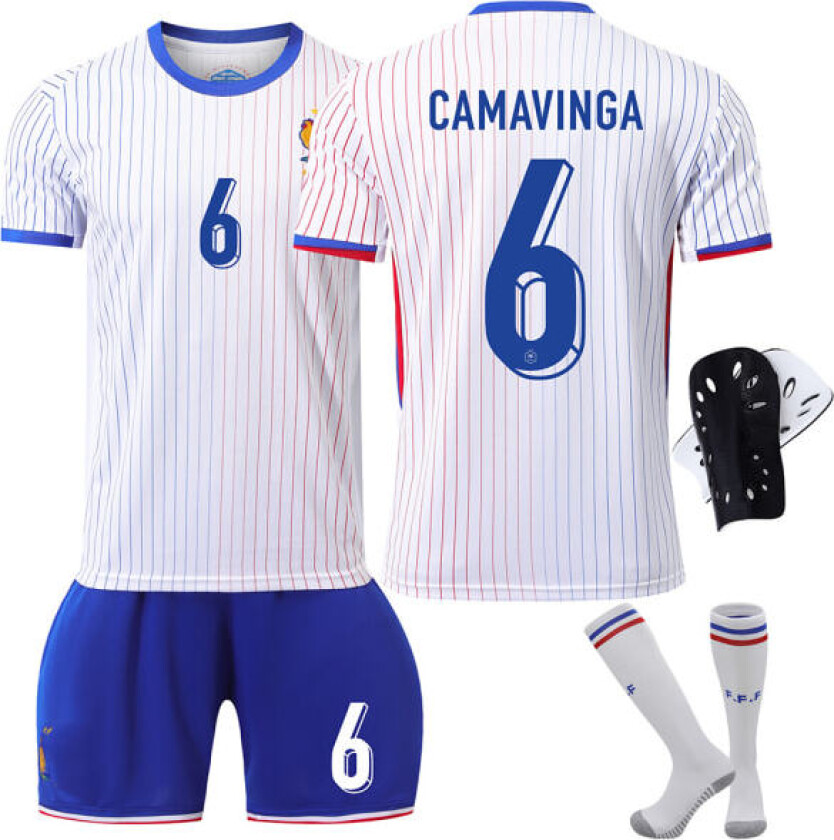 Frankrike 2024 drakt fotballdrakt EM-cuputgave hjem barn voksensett nr. 6 CAMAVINGA With socks+protective gear 30