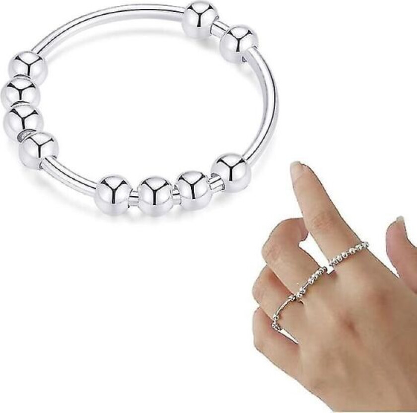 925 Sterling Sølv Anti-Angst Ring For Kvinner Menn Fidget Ringer For Angst Angst Ring Med Perler Spinner Ring For Angst Spinning Ring - STØRRELSE: 7