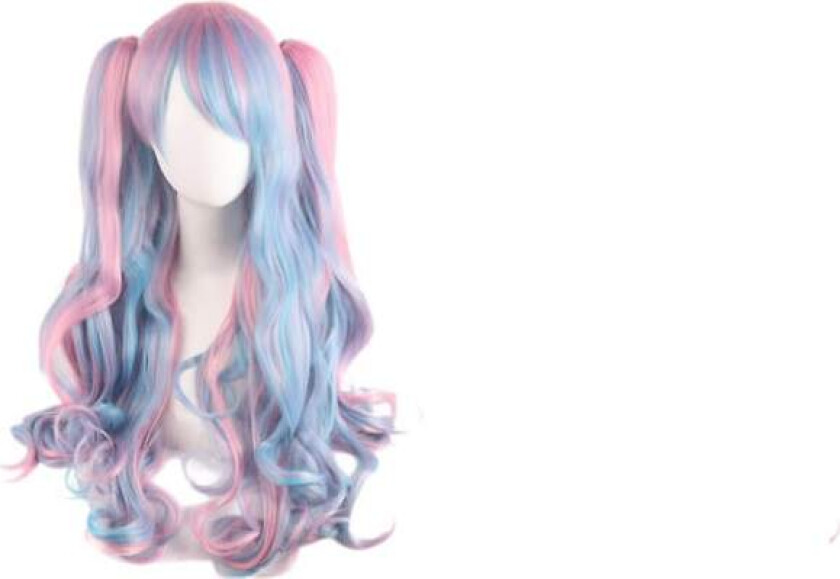Lolita Langt Krøllet Clip On Hestehale Cosplay Parykk, Dobbel Hestehale Tiger Clip Lang Krøllet Parykk (rosa/blå/blond),wz-1352 (FMY)
