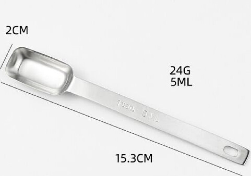 1 Teskje (1 Tsp | 5 ml | 5 cc | 1/3 Spiseskje) Enkelt Måleskje, Rustfritt Stål Individuelle Skjeer, Lange Håndtak Skjeer Bare