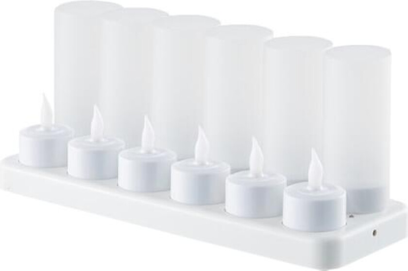 Flammeløse stearinlys - 12 oppladbare LED-flimrende telys + 12 frostede kopper - Leveres med ladestasjon, ingen batteri nødvendig - Perfekt