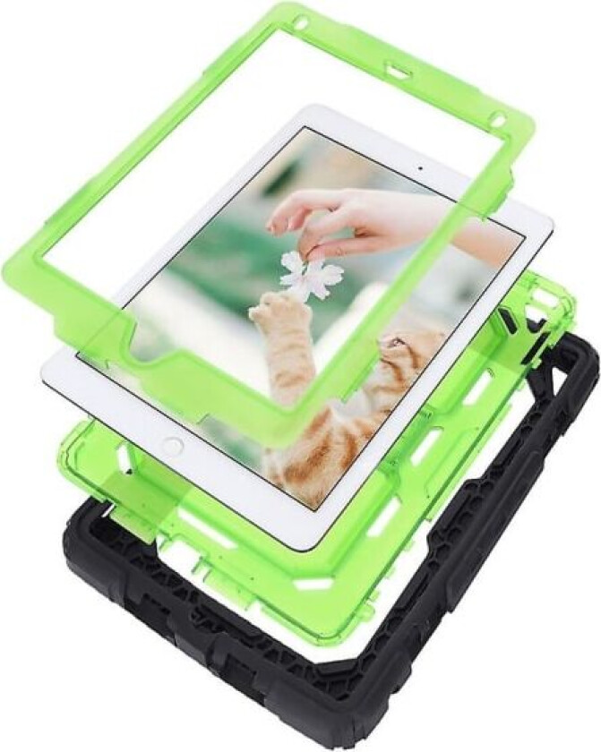 Barnevennlig hardt beskyttelsesdeksel for iPad 9.7\" 2017 5. generasjon med skulderstropp grønn"