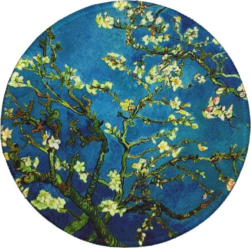 Musematte, Rund Blomstrende Mandeltre Musematte, Søt Musematte med Design, Sklisikker Spillmusematte med Sømkanter, 7,9 x 7,9 Tommer