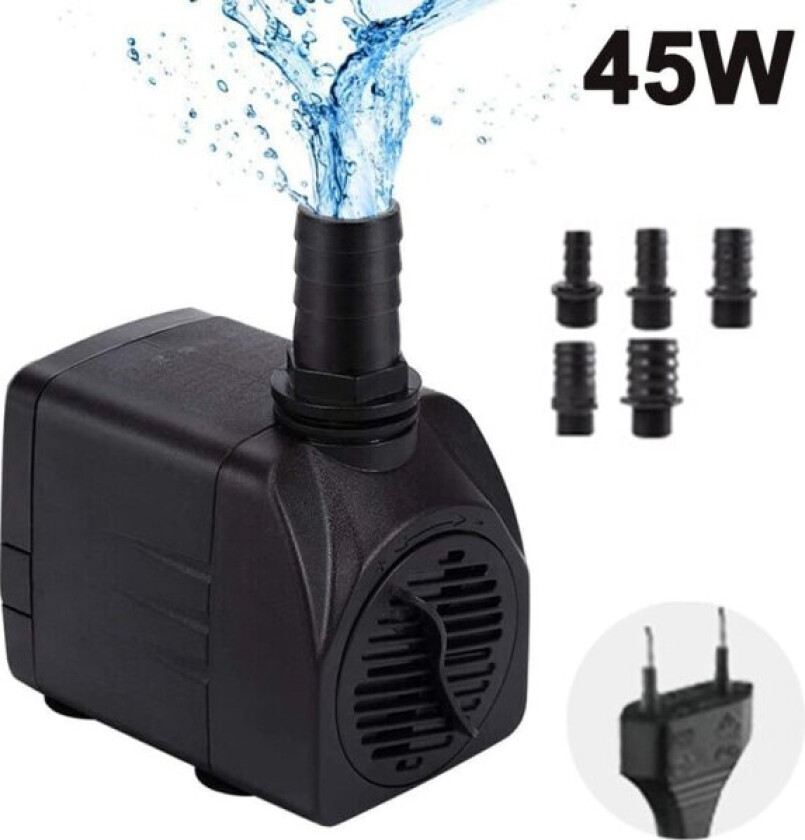 Nedsenkbar vannpumpe, justerbar minivannpumpe (45W), dam/fontenepumpe, ultra stille akvariepumpe, med 5 dyser