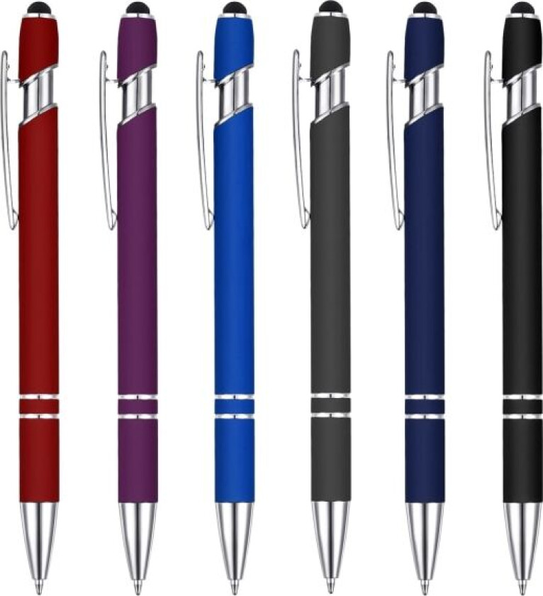 6 stk kulepenn med stylusspiss, 0,5 mm svart blekk metallpenn styluspenn 2 i 1 stylus kulepenn, uttrekkbare kulepenner gave