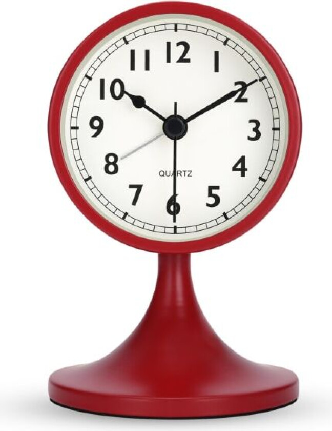 Klassisk metallvekkerklokke, stille vekkerklokke liten analog bordklokke for nattbord, soverom, kontor red